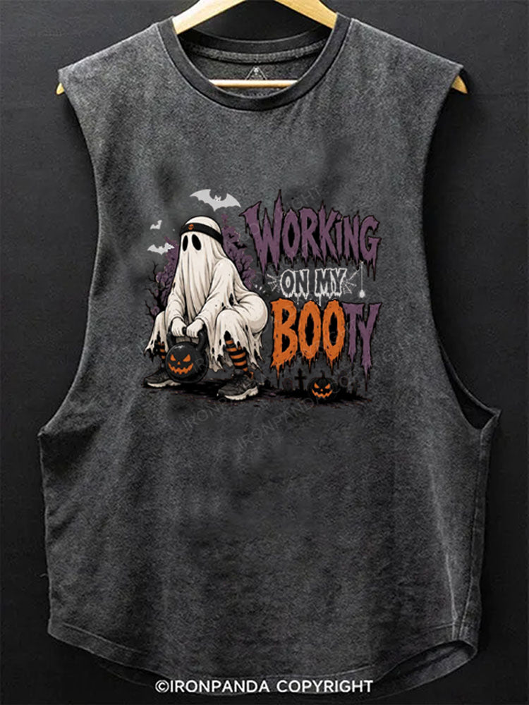 WORKING ON MY BOOTY Funny Sarcastic Ghost Scoop Bottom Cotton Tank