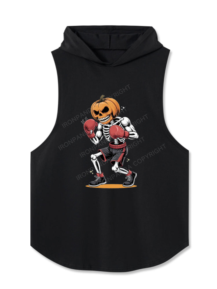 Halloween Boxing Skeleton with Pumpkin Hooded Tank