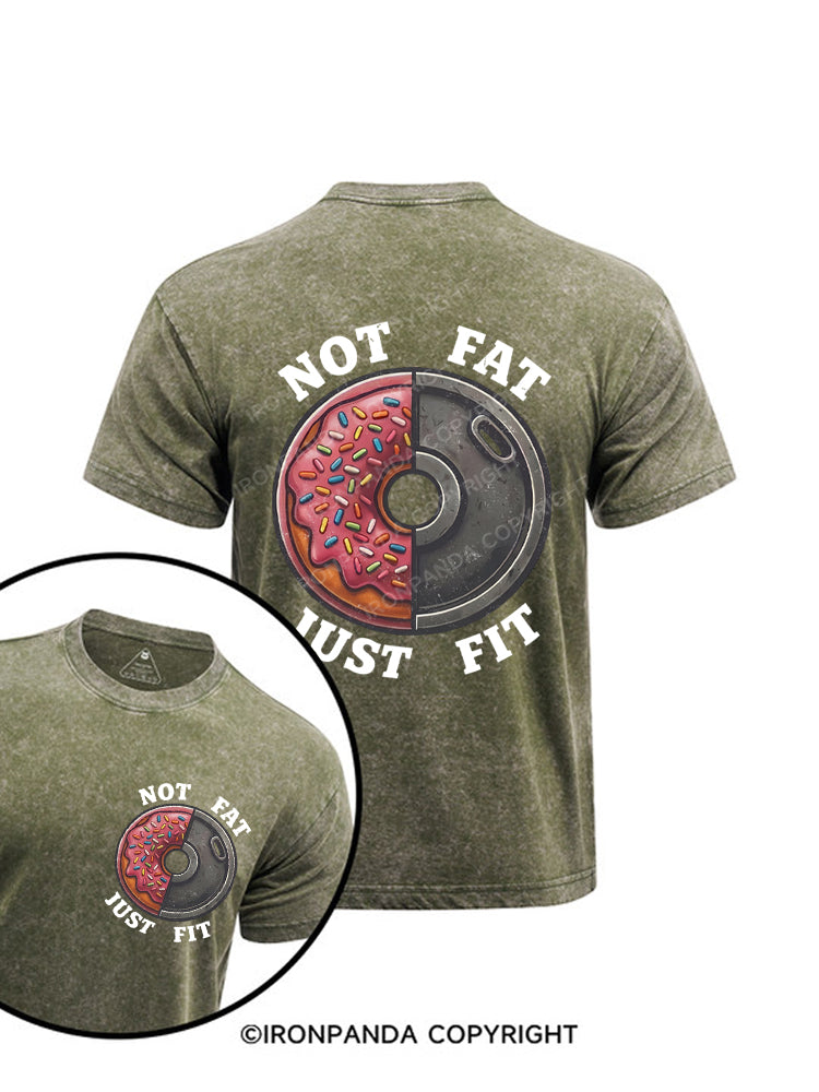 Not Fat Just Fit Donut Weight Plate Printed Washed Gym Shirt