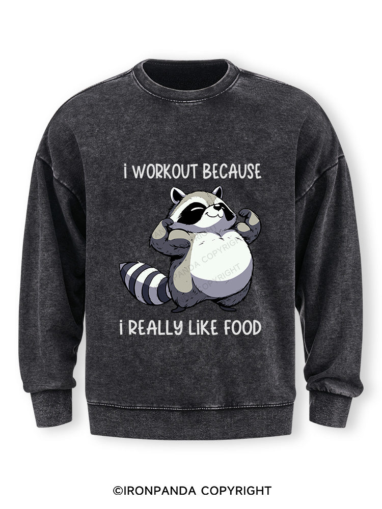 I WORKOUT BECAUSE I REALLY LIKE FOOD Washed Sweatshirt