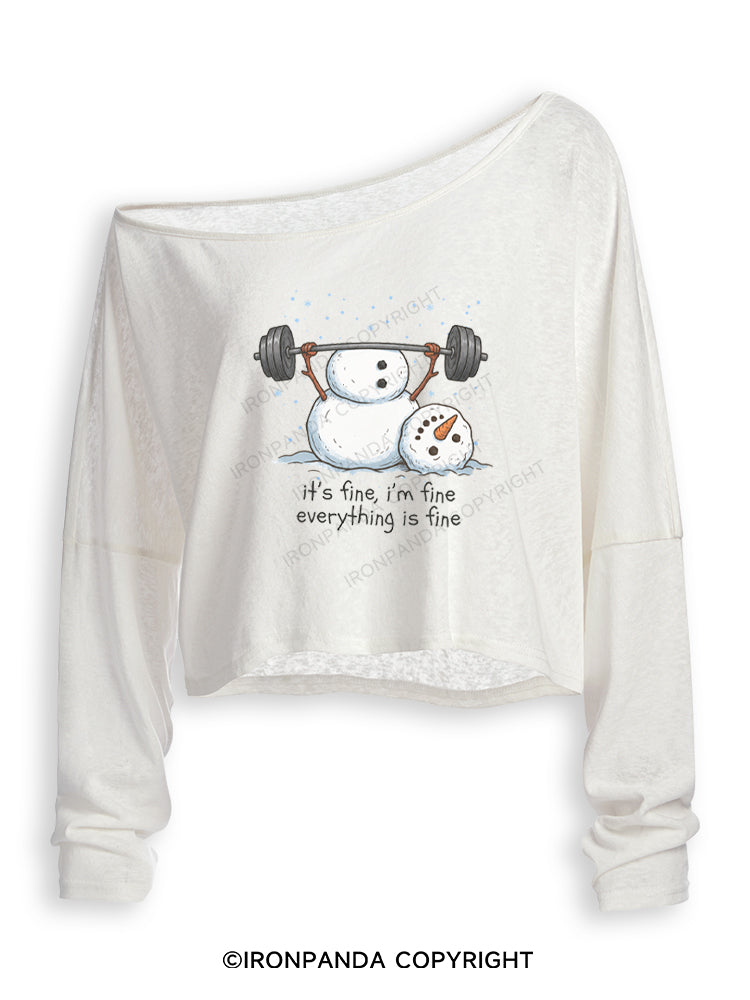 IT'S FINE, I'M FINE, EVERYTHING IS FINE Off Shoulder Long Sleeve Crop Top