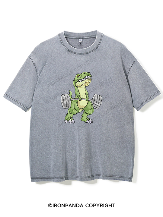 Weightlifting Dinosaur Washed Gym Shirt