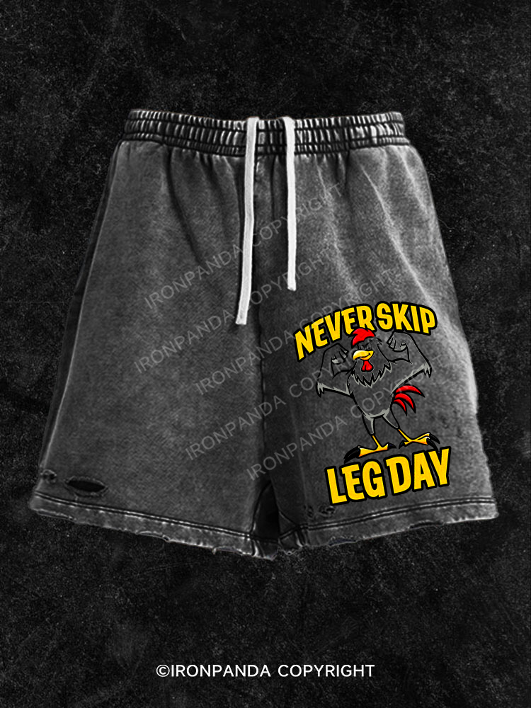Never Skip Leg Day Washed Gym Shorts