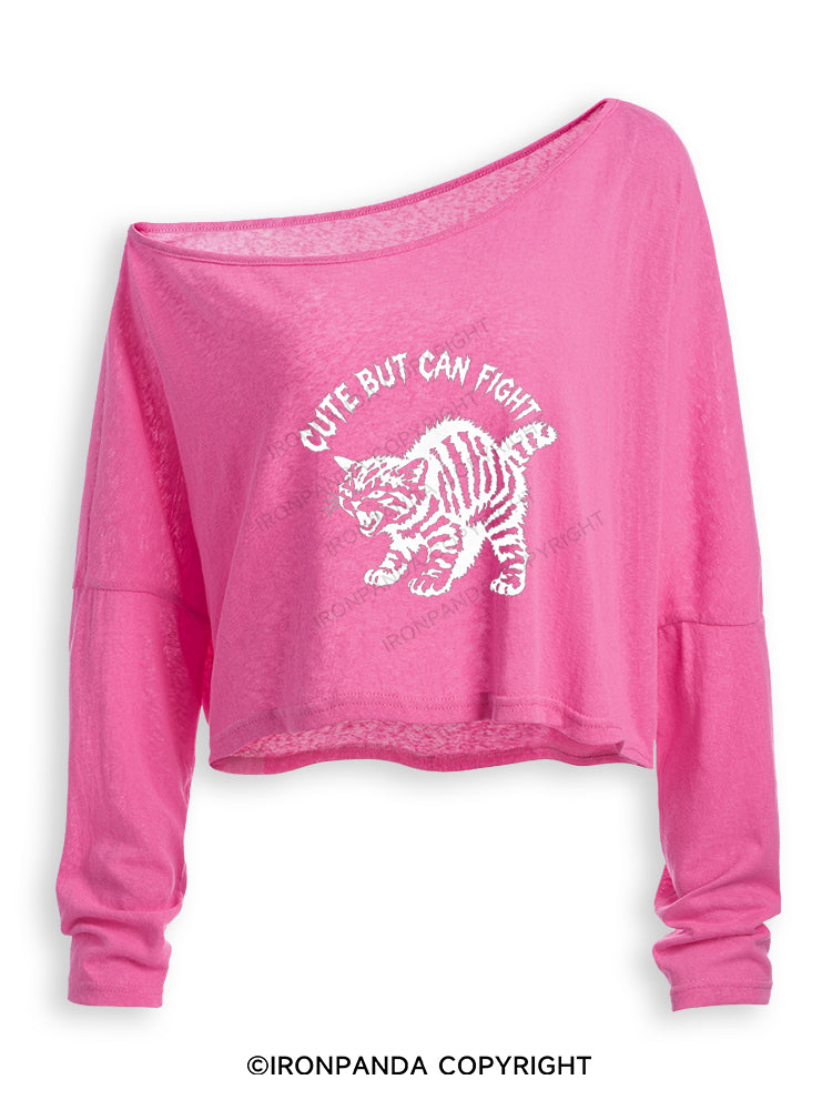 CUTE BUT CAN FIGHT Off Shoulder Long Sleeve Crop Top