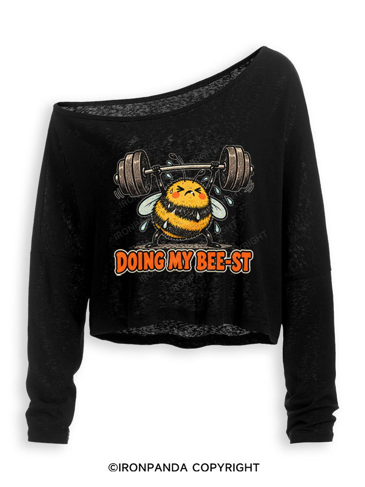 DOING MY BEE-ST Off Shoulder Long Sleeve Crop Top
