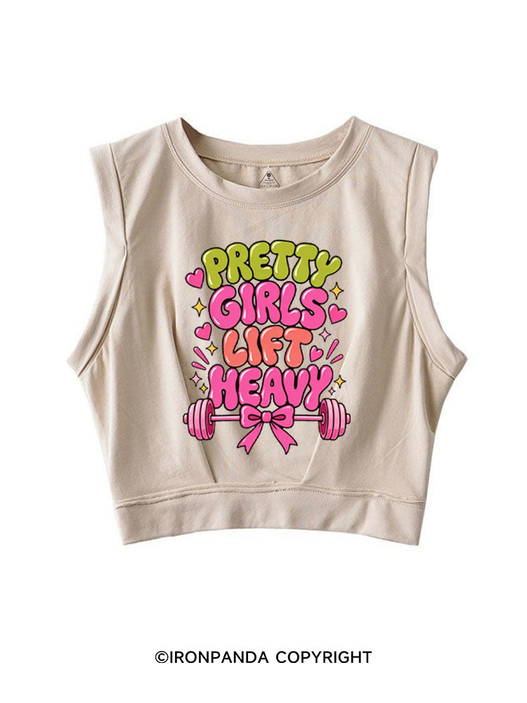 PRETTY GIRLS LIFT HEAVY FUNNY PINK STYLE SLEEVELESS CROP TOPS