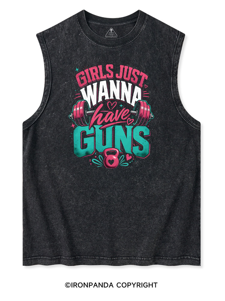 GIRLS JUST WANNA HAVE GUNS WORKOUT Washed Tank
