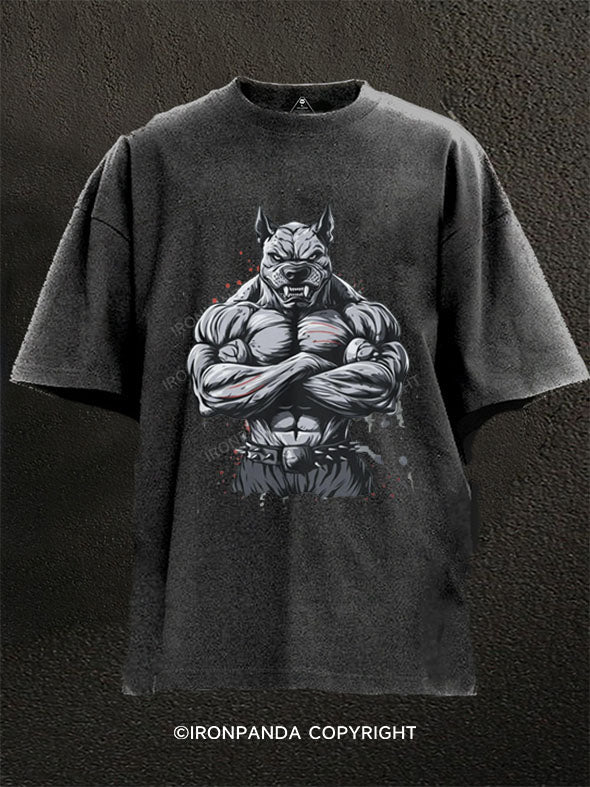 Muscular Pitbull Washed Gym Shirt