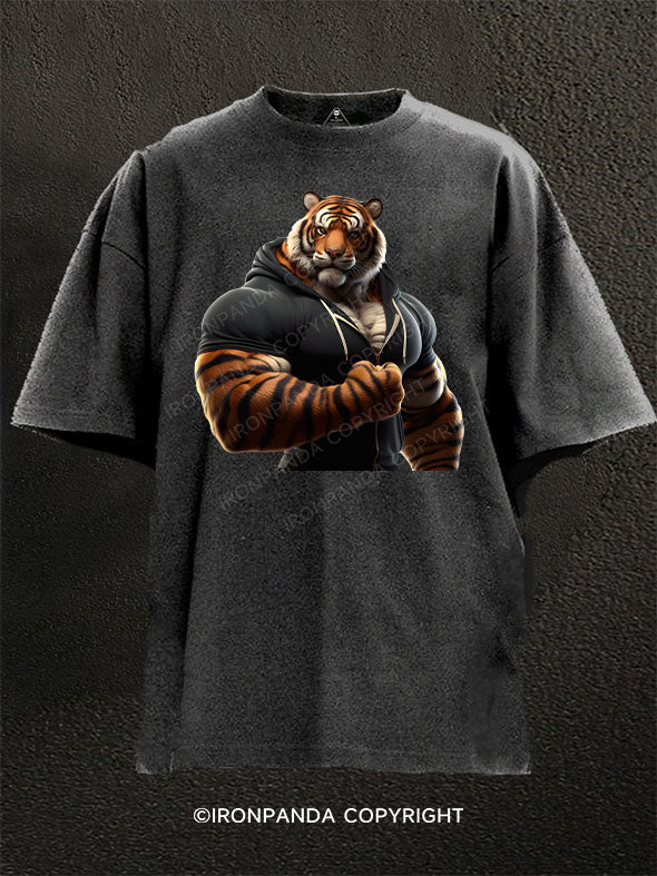muscular tiger Washed Gym Shirt