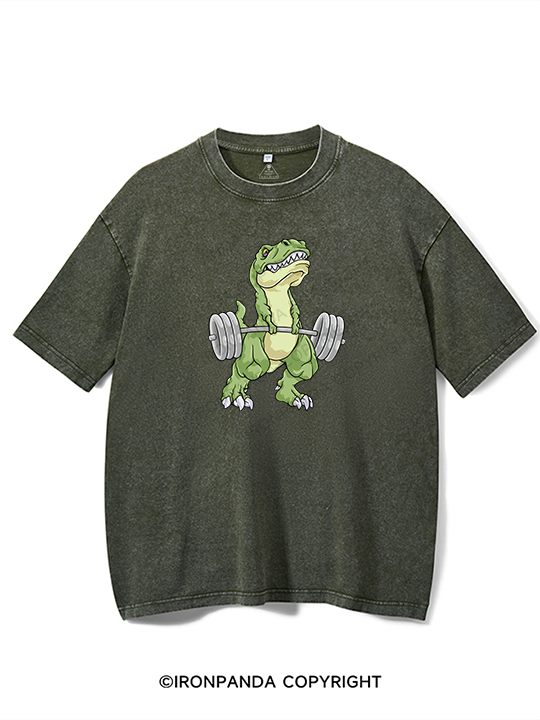 Weightlifting Dinosaur Washed Gym Shirt