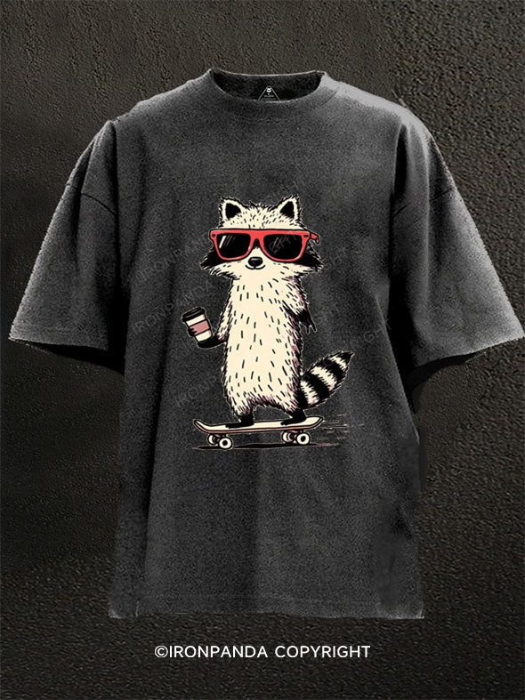 skateboard raccoon Washed Gym Shirt