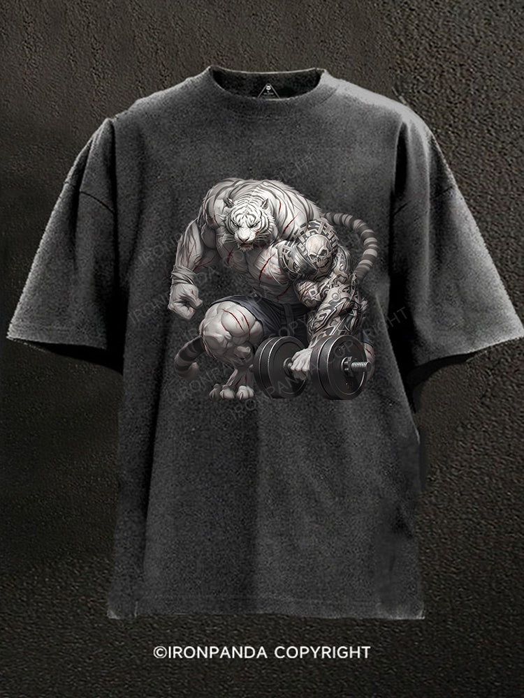 Dumbbell Tiger Washed Gym Shirt