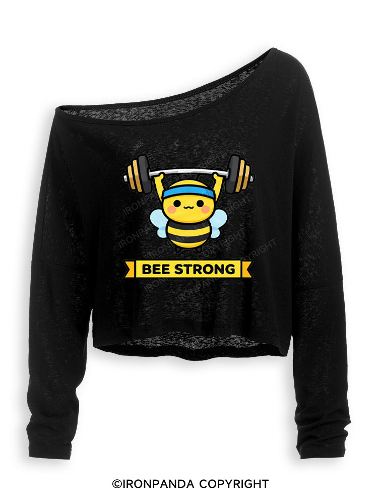 Honey Bee Strong Off Shoulder Long Sleeve Crop Top