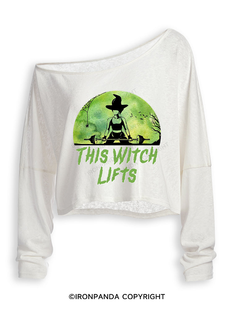THIS WITCH LIFTS Off Shoulder Long Sleeve Crop Top