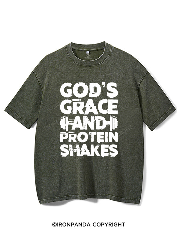 god's grace and protein shake Washed Gym Shirt