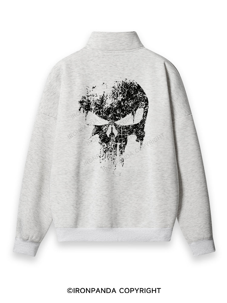 skull Back Printed Quarter-Zip Fleece Sweatshirt