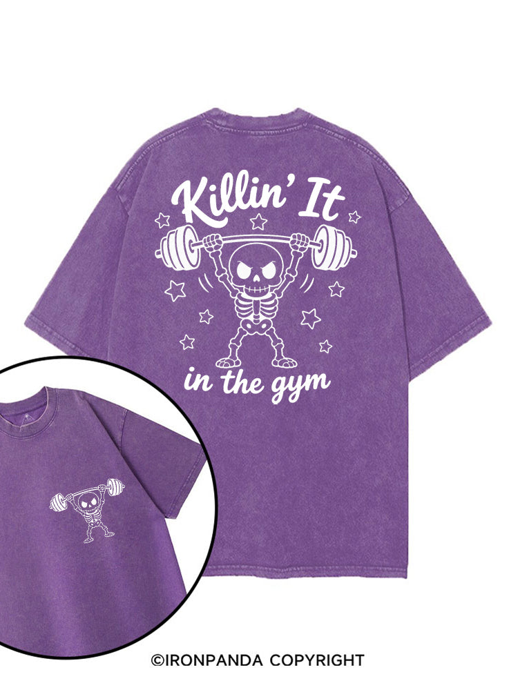 KILLIN' IT IN THE GYM SKELETON printed Gym Shirt