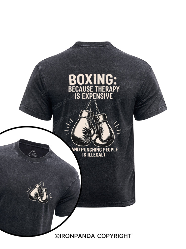 Boxing Because Therapy Is Expensive Printed Washed Gym Shirt