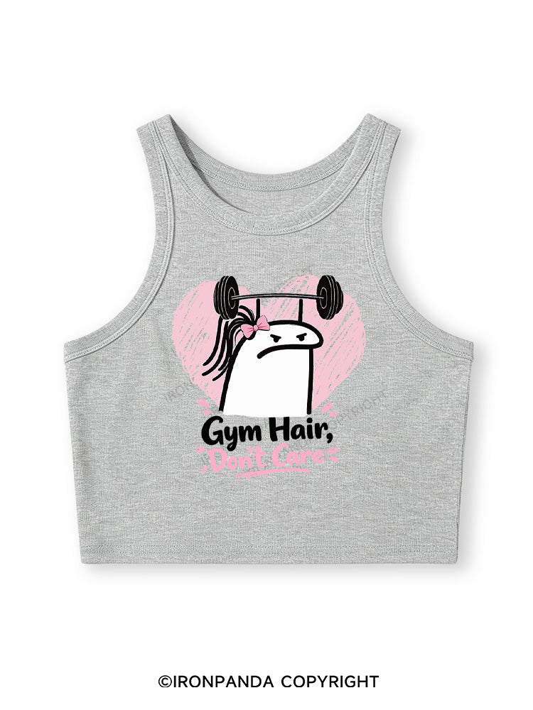 Gym Hair Don't Care Funny Gym Fitted Crop Tank Top