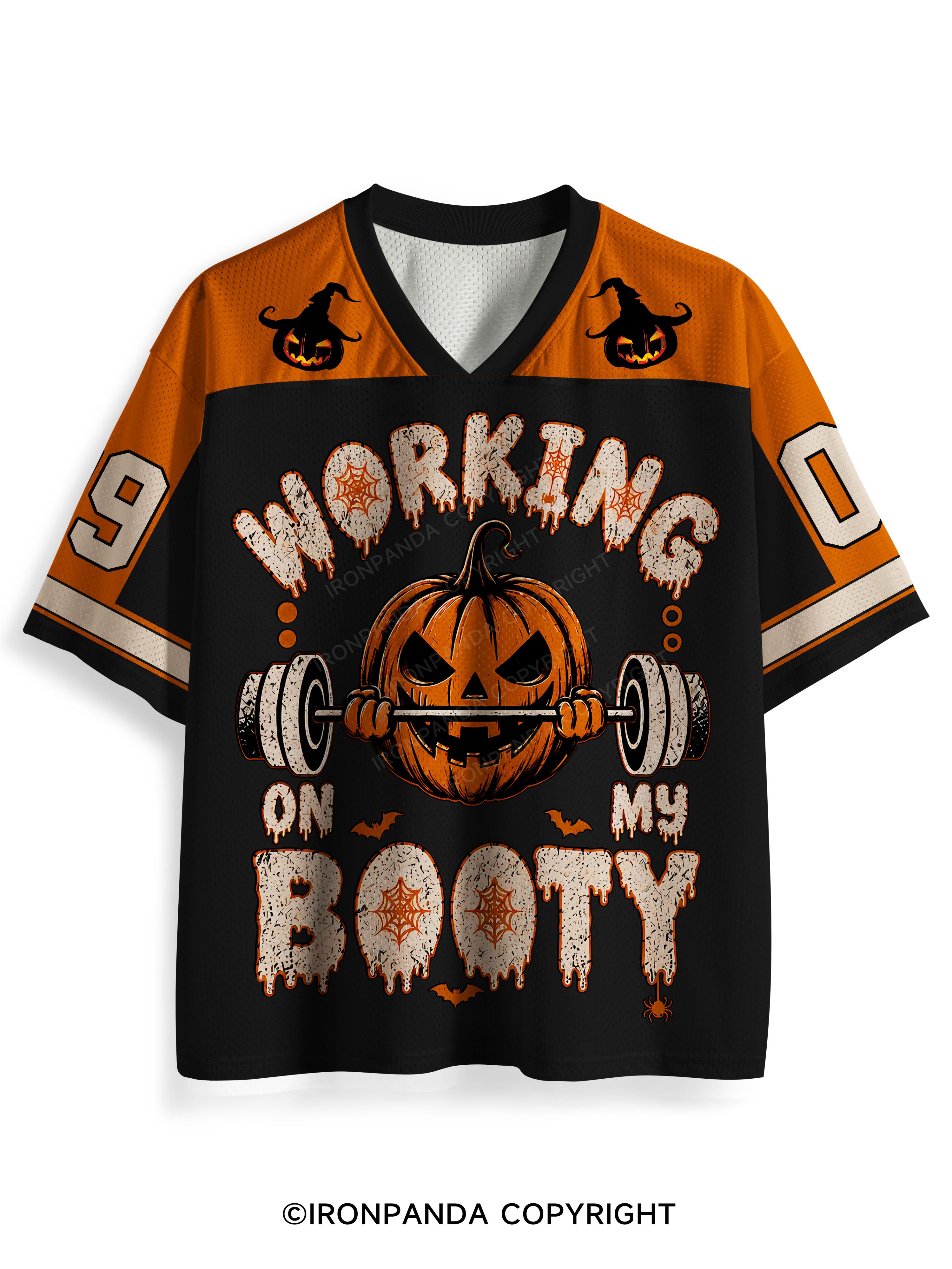 WORKING ON MY BOOTY FUNNY HALLOWEEN PUMPKIN Mesh Jersey