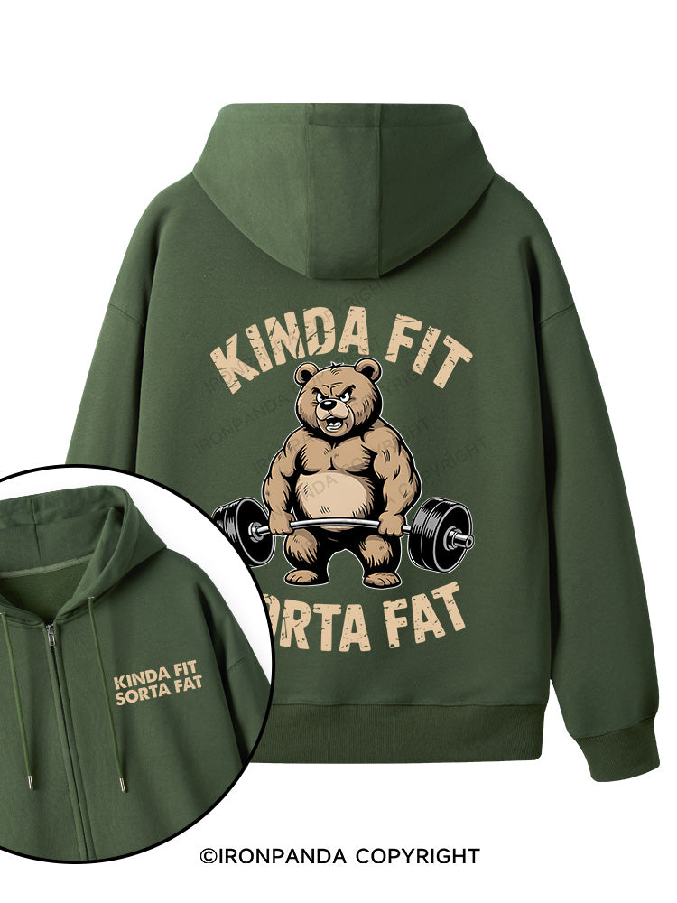 KINDA FIT SORTA FAT BEAR WEIGHTLIFTING Double-Sided Printed Fleece Zip Up Hoodie