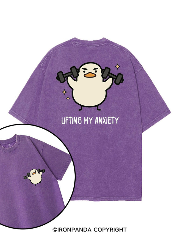 LIFTING MY ANXIETY WEIGHTLIFTING DUCK printed Gym Shirt