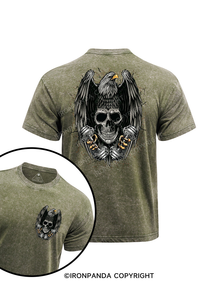 Eagle Skeleton printed Washed Gym Shirt