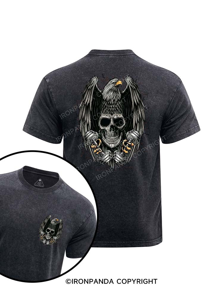 Eagle Skeleton printed Washed Gym Shirt