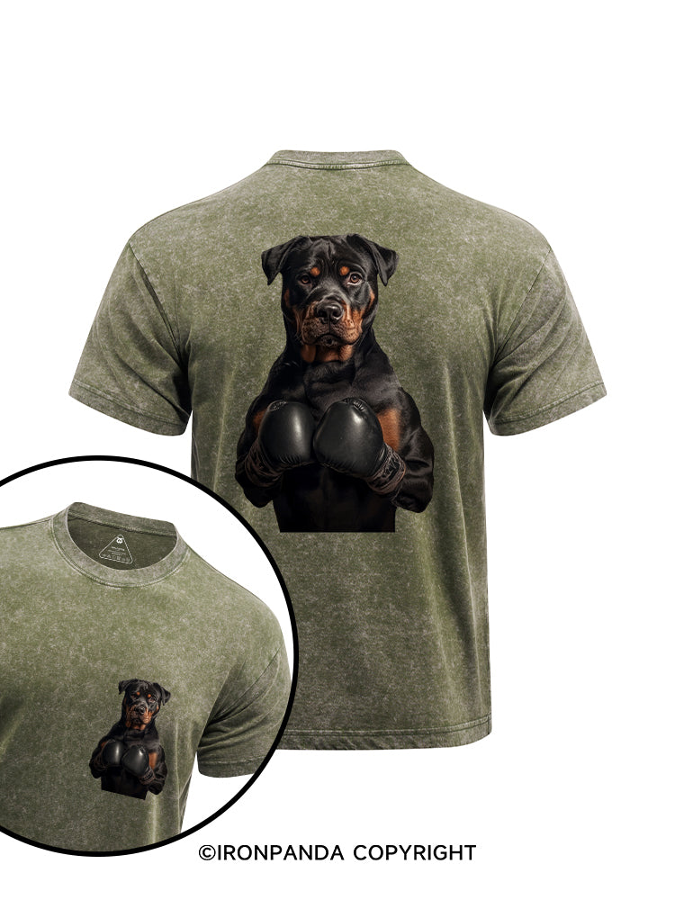 Boxing Rottweiler printed Washed Gym Shirt