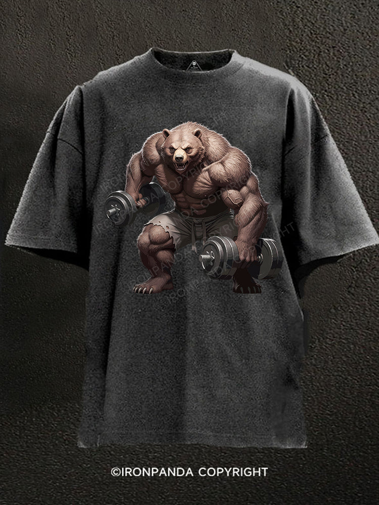 Barbell Bear Washed Gym Shirt