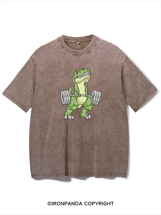 Weightlifting Dinosaur Washed Gym Shirt