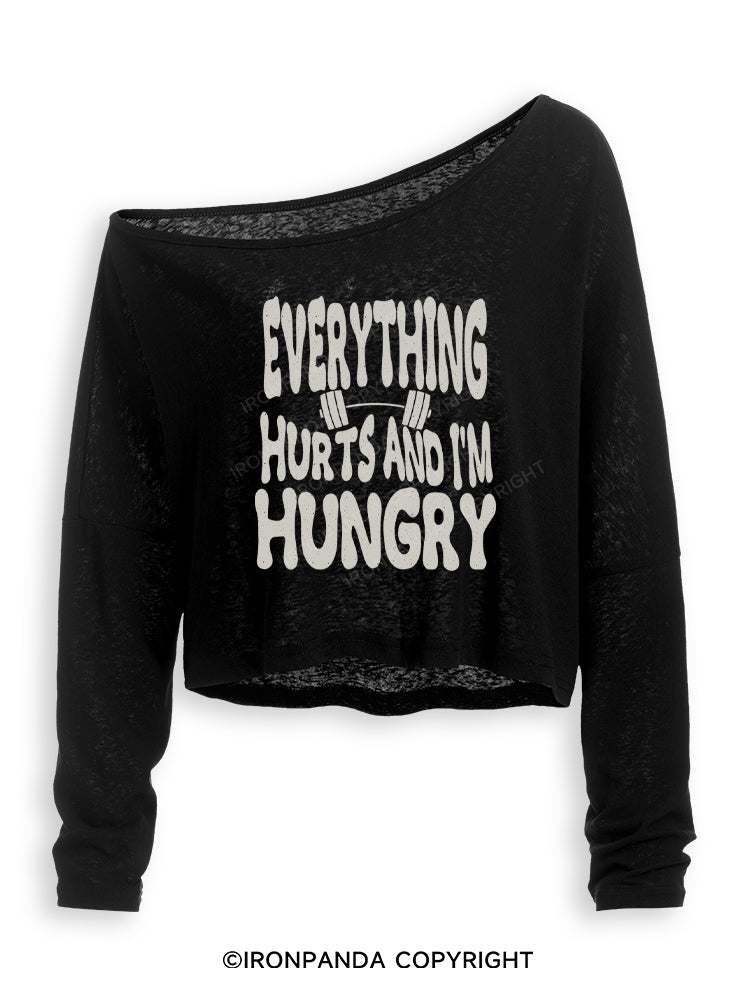 Everything Hurts And I'm Hungry Letter Off Shoulder Long Sleeve Crop Top