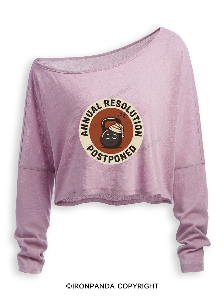 ANNUAL RESOLUTION POSTPONED Off Shoulder Long Sleeve Crop Top