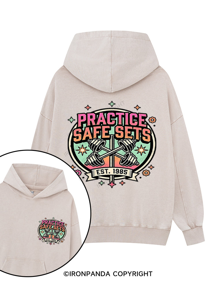 PRACTICE SAFE SETS FUNNY RETRO Printed Washed Gym Hoodie