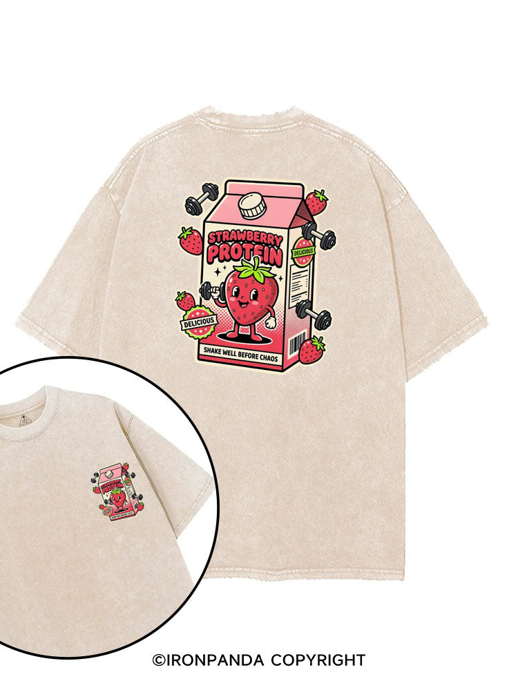 STRAWBERRY PROTEIN SHAKE WELL BEFORE CHAOS printed Gym Shirt