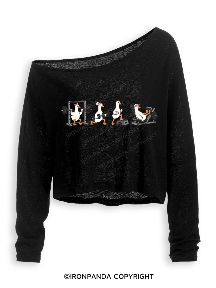 WEIGHTLIFTING GOOSE BUMPS FITNESS Off Shoulder Long Sleeve Crop Top