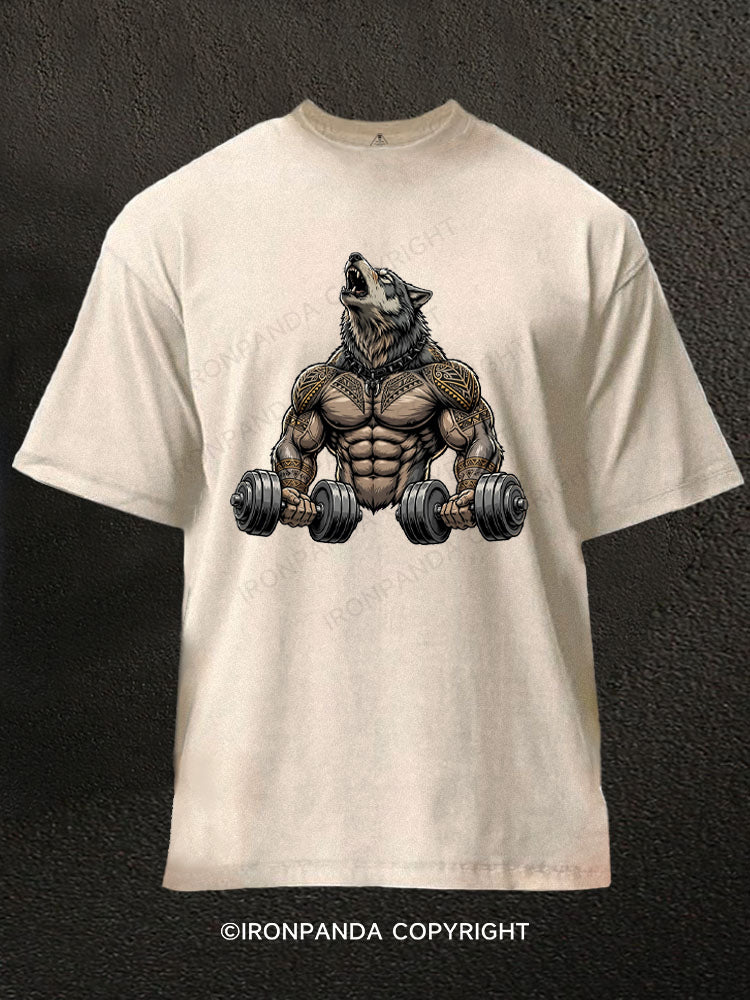 Alpha Wolf Dumbbell Washed Gym Shirt