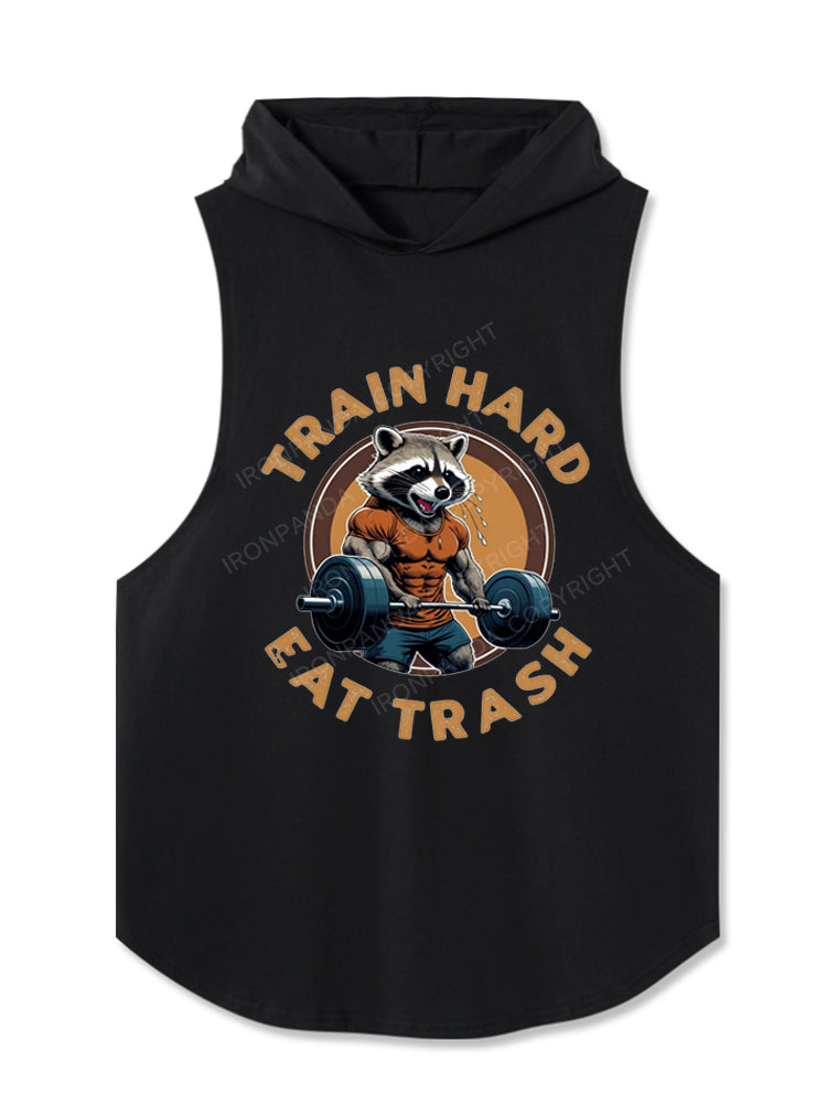 Train hard eat trash raccoon weightlifting Hooded Tank