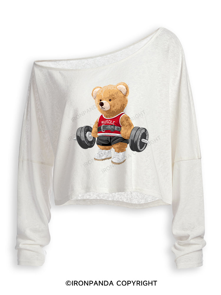 EXERCISE BEAR Off Shoulder Long Sleeve Crop Top