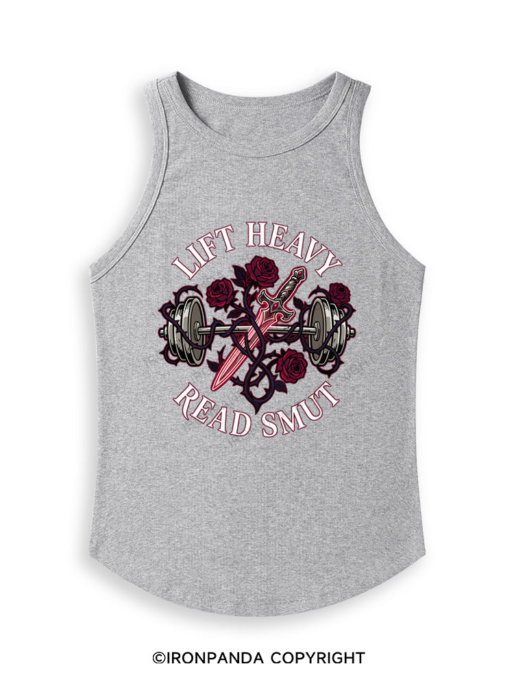 LIFT HEAVY READ SMUT Fitted Tank Top