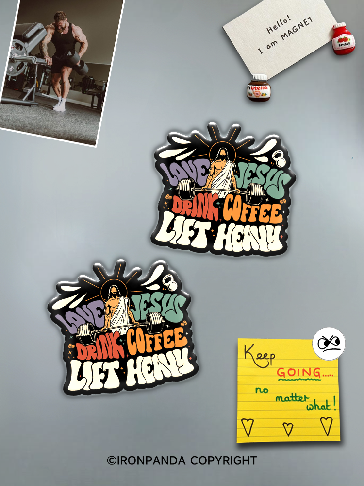 IronPanda LOVE JESUS DRINK COFFEE LIFT HEAVY Fridge Magnet