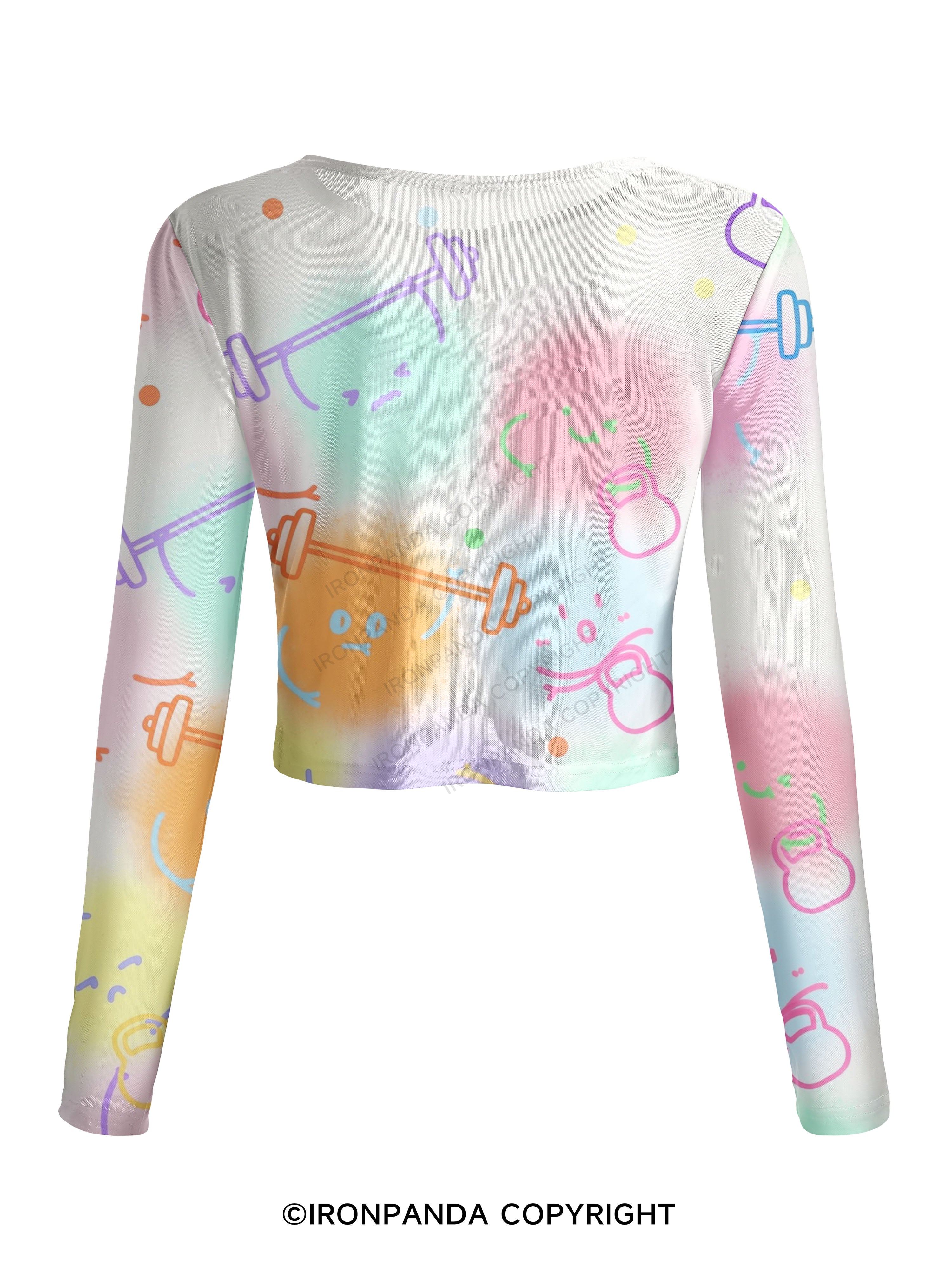Pastel Gym Doodle Mesh Long Sleeve Top