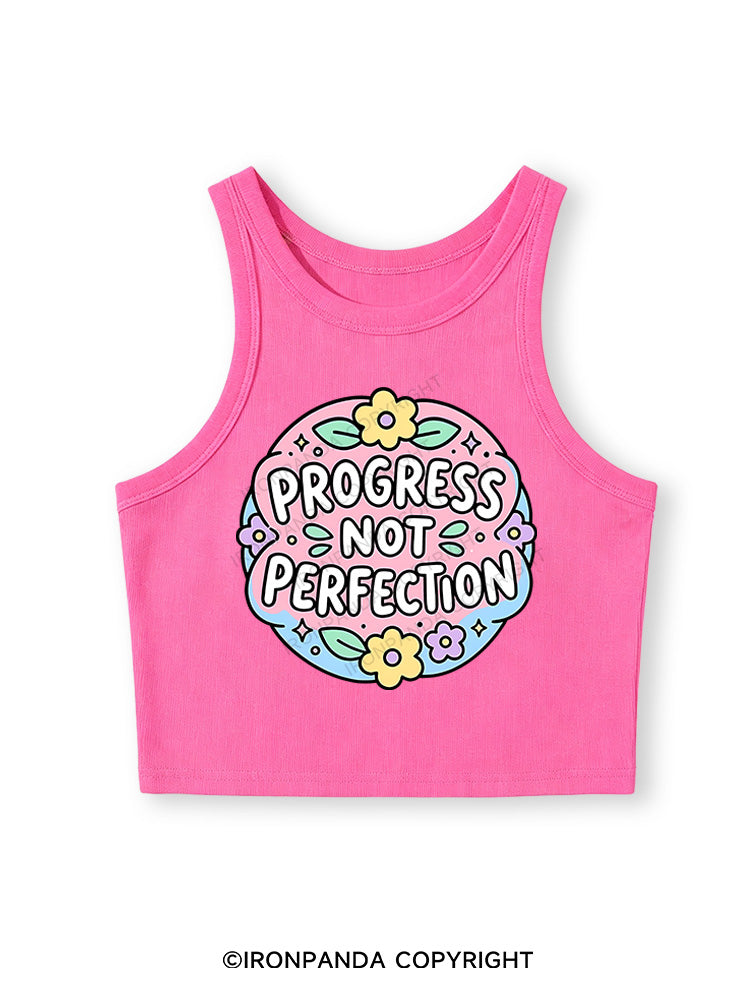 PROGRESS NOT PERFECTION Fitted Crop Tank Top