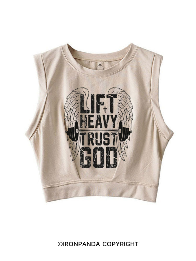 LIFT HEAVY TRUST GOD SLEEVELESS CROP TOPS