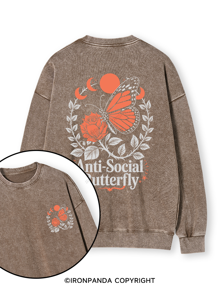 ANTI-SOCIAL BUTTERFLY Double-Sided Printed Washed Sweatshirt