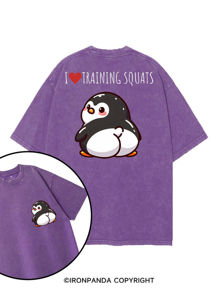 I ❤ TRAINING SQUATS PENGUIN printed Gym Shirt