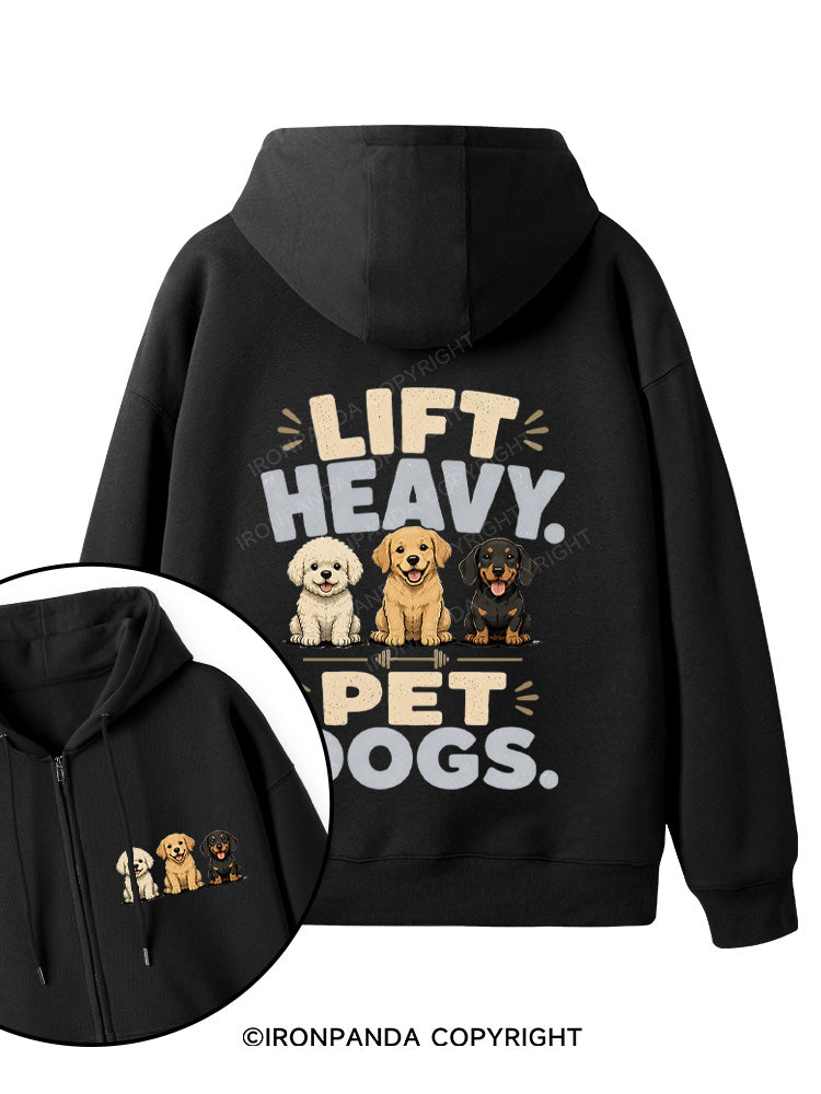 LIFT HEAVY PET DOGS FUNNY GYM Double-Sided Printed Fleece Zip Up Hoodie