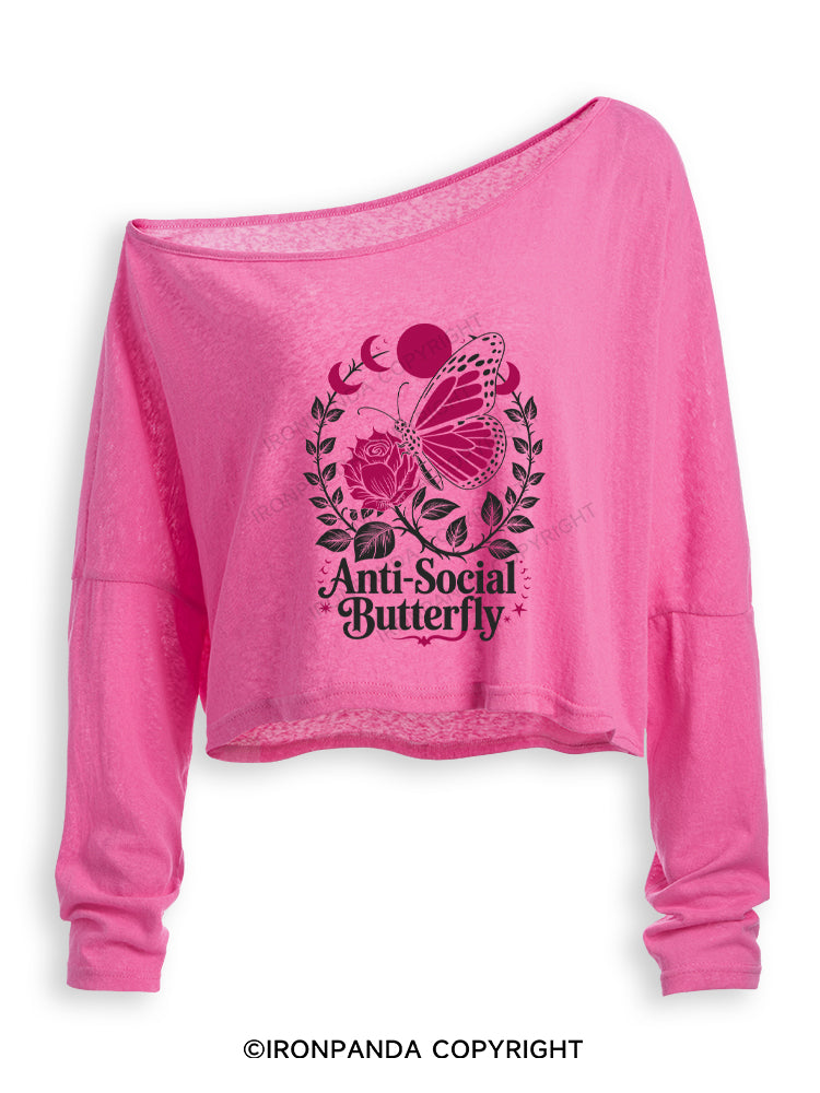 ANTI-SOCIAL BUTTERFLY Off Shoulder Long Sleeve Crop Top