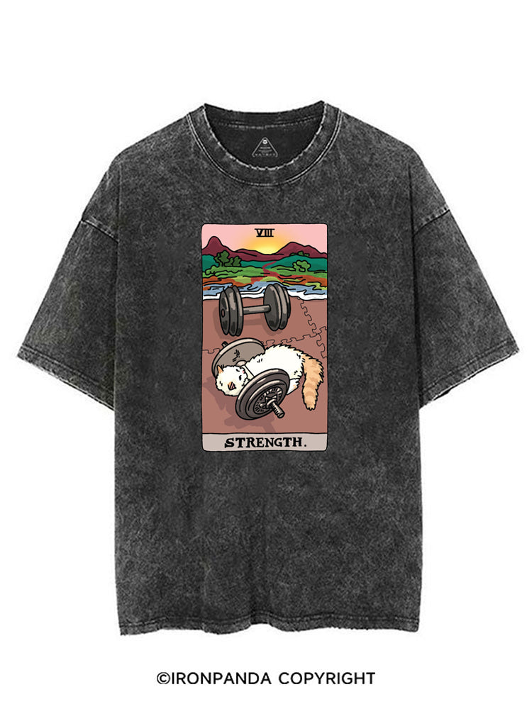 STRENGTH TAROT FUNNY GYM KITTY VINTAGE GYM SHIRT
