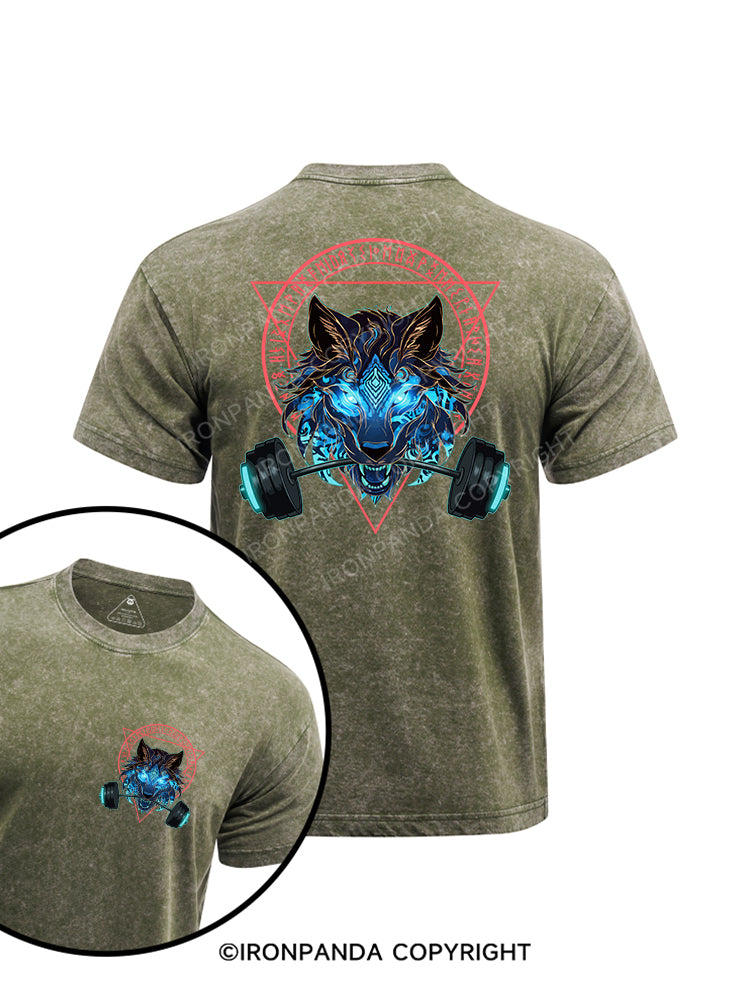 Beastlift Wolf printed Washed Gym Shirt